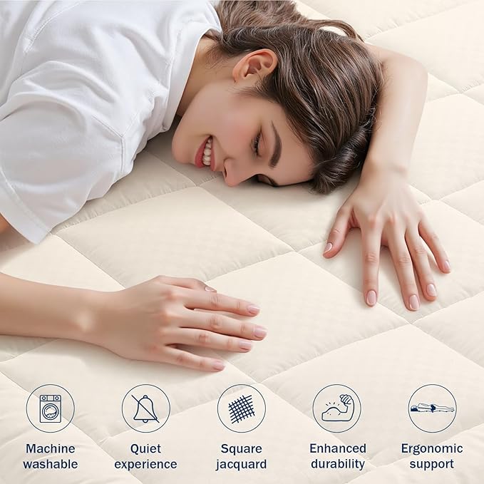 OLANLY Twin Quilted Fitted Mattress Pad – Soft Pillow Top Mattress Topper, Down Alternative Fill, Cooling Comfort Breathable Mattress Cover, Machine Washable Deep Pocket Mattress Protector, Ivory