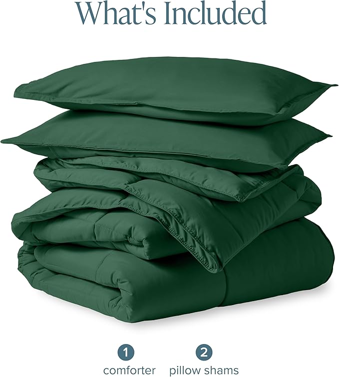 Bare Home Comforter Set - Full Size - Ultra-Soft - Goose Down Alternative - Premium 1800 Series - All Season Warmth (Full, Forest Green)