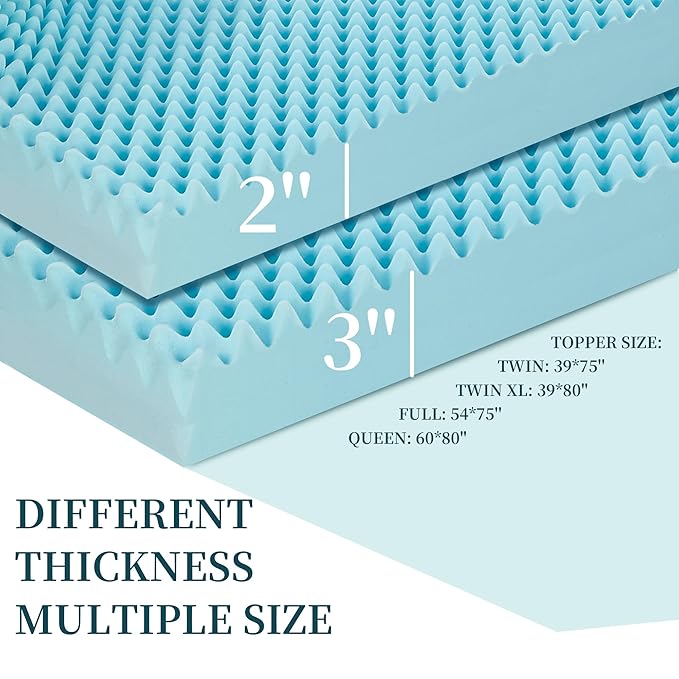 2 Inch Mattress Topper, Twin XL Size Memory Foam Mattress Topper with Cooling Gel, Egg Crate Mattresses Top, Plush Feel, Breathable, Pressure Relief for Bedroom, Twin XL