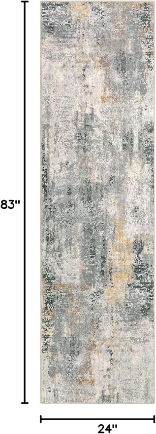 Lahome Modern Abstract Runner Rug - 2x7 Gray Soft Long Hallway Rug Runner Kitchen Mat, Non-Slip Machine Washable Indoor Throw Carpet Runner for Living Room Bathroom Sink Bedroom Entryway Sunroom