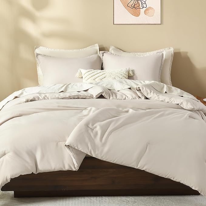 Litanika Comforter Set, Lightweight Solid Bedding Comforter Set, Fluffy Down Alternative Bed Set, Oatmeal, California King