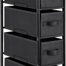 MAX Houser 4 Drawer Narrow Dresser Fabric Storage Tower Vertical Slim Storage Chest Organizer Nightstand Side/End Table Small Standing Organizer Removable Drawers Wood Top for Bedroom, Bathroom（Black)