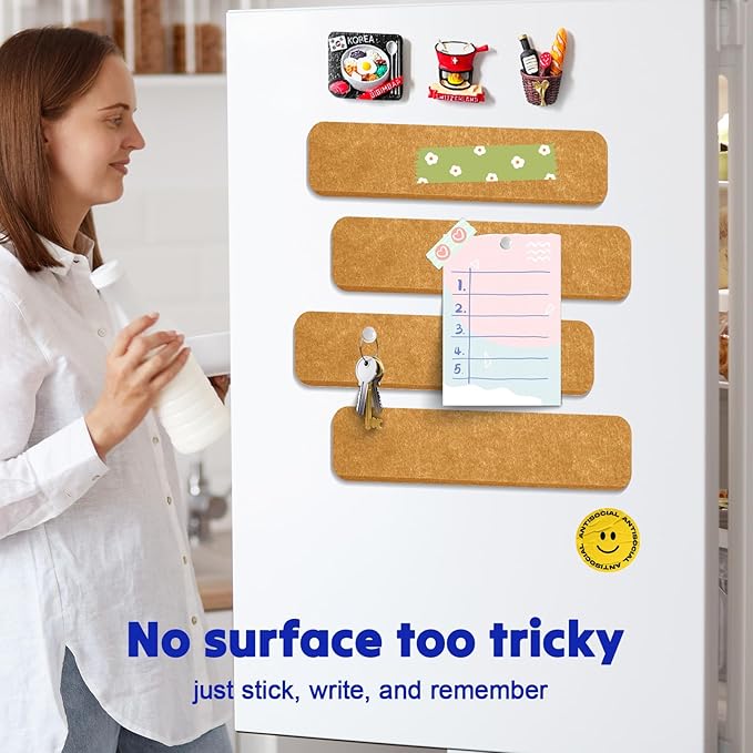8Pcs Bulletin Board Strips, Felt Pin Board Strips with 50 Pushpins, Self Adhesive Cork Strips for Office Classroom Wall Decor,Bulletin Board Bar for Paste Photos, Notes, Schedules (Yellow)