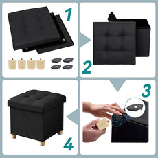 BRIAN & DANY Ottoman with Storage, Small Storage Ottoman for Dorm, Linen Folding Ottoman Foot Stool with Legs for Living Room and Bedroom, 15