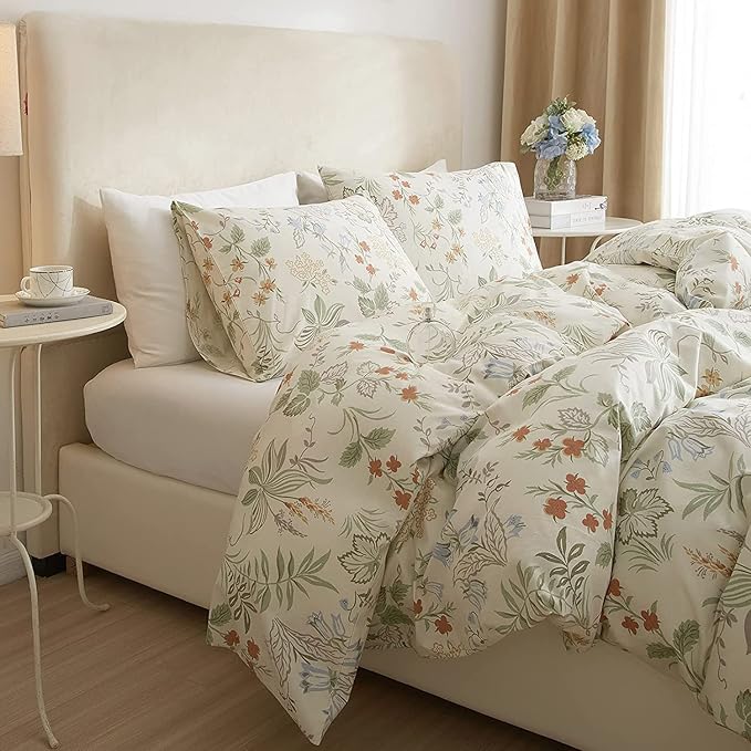 HighBuy Garden Floral Duvet Cover King Size Soft Bedding Comforter Cover with Zipper Ties,Paisley Jacquard Floral Hotel Quality,1 Duvet Covers and 2 Pillowcases,King Bed Set