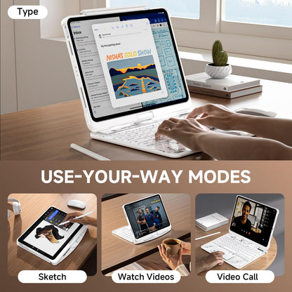 Transparent Keyboard Case for iPad 11” (10th & 11th Gen) – 360° Rotating, Backlit, Trackpad