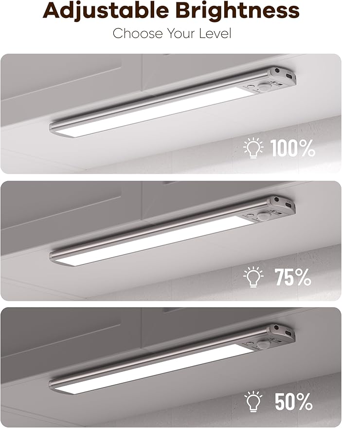 Joyzy 2 Pack Rechargeable Under Cabinet Lighting Battery Operated Closet Light,92 LED Motion Sensor Indoor, Dimmable Kicthen Counter Lights, Wireless Sink Lighting Lamp Shelf Stove Hallway