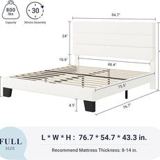 Allewie Full Size Platform Bed Frame with Velvet Upholstered Headboard and Wooden Slats Support, Fully Upholstered Mattress Foundation/No Box Spring Needed/Easy Assembly, White