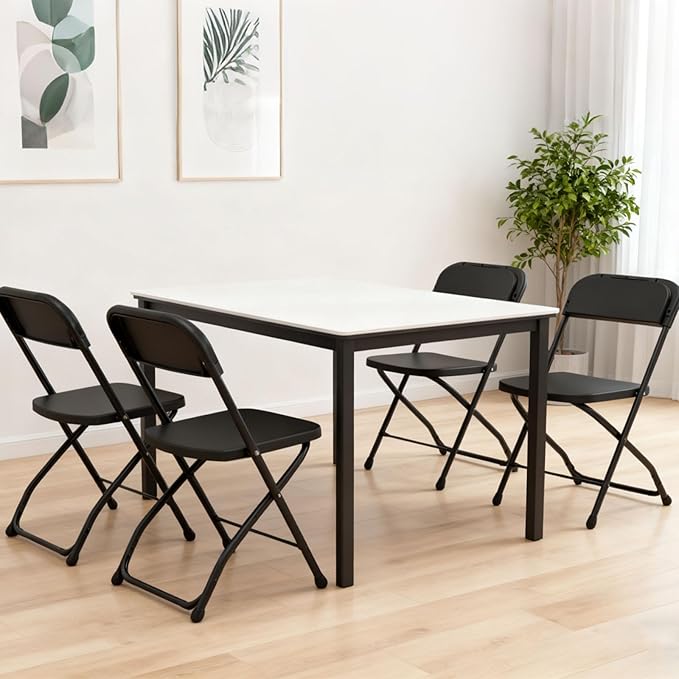 SHGJ&SOFT Set of 12 Folding Chairs, Plastic Seat and Backrest, Black Metal Frame Chair, Suitable for Indoor and Outdoor,Capacity 350 lbs (Black, 12-Pack)
