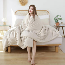 ROSGONIA Oversized King Comforter 128x120, 3pcs Super King Plus (1 Beige Comforter & 2 Pillowcases) Lightweight Oversized Bedding Set Blanket