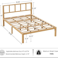 14 Inch Bamboo Bed Frame – Solid Wood Platform Bed Frame, Strong and Stable, with Non-Slip Slats for Support, No Box Spring Needed, Easy to Assemble, Noise-Free (Natural, Full with Headboard)