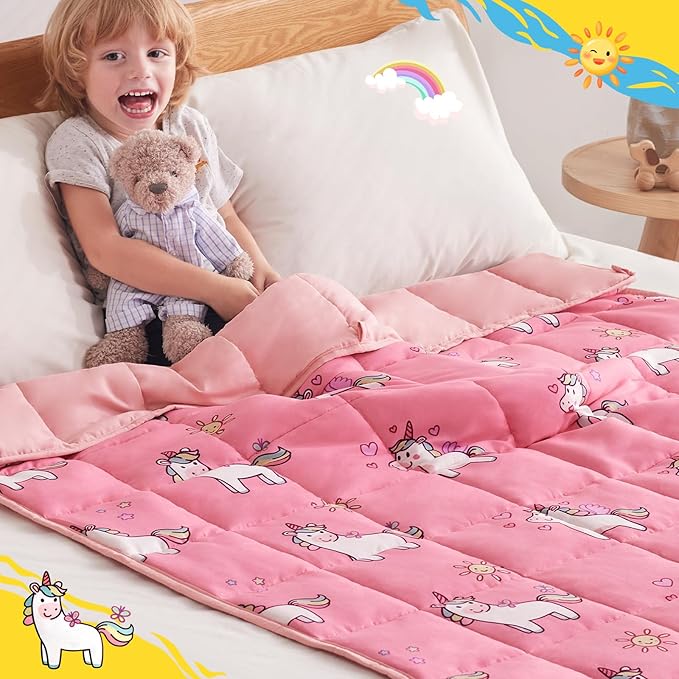 anfie Weighted Blanket Kids(36"x48" 3lbs) Weighted Blanket Cooling Blanket for Sleeping,Throw Size Breathable Blanket with Premium Glass Bead(Little Unicorn)