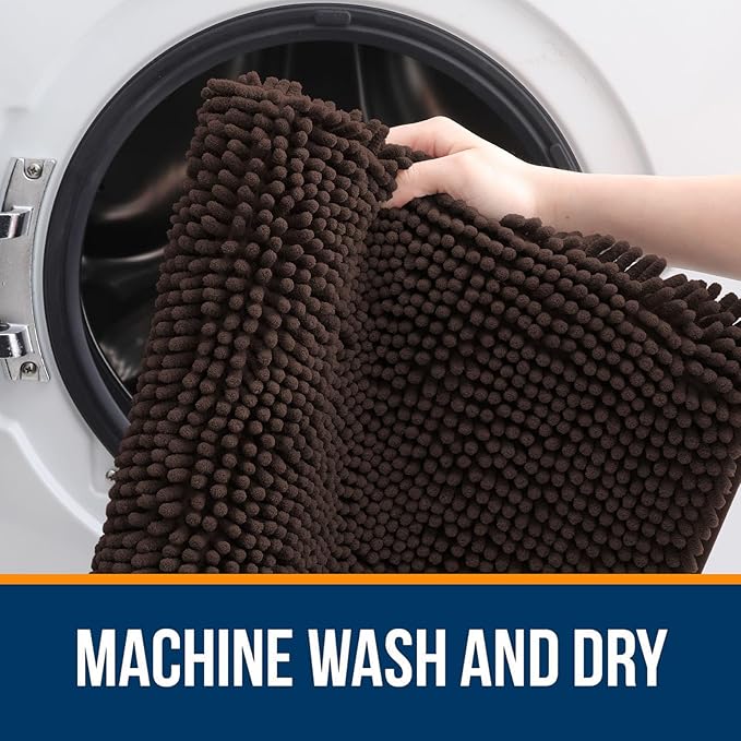 OLANLY Bathroom Rugs 47x17, Extra Soft Absorbent Chenille Bath Rugs, Rubber Backing Quick Dry, Machine Washable Bath Mats for Bathroom Floor, Tub and Shower, Home Decor Accessories, Brown