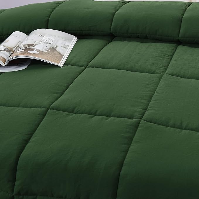 HIG 3pc Prewashed Green King Size Comforter Duvet Insert - All Season Quilted Down Alternative Comforter with Corner Tabs -Box Stitched - 250GSM Fiberfill Farmhouse Style Bedding(Salomon)