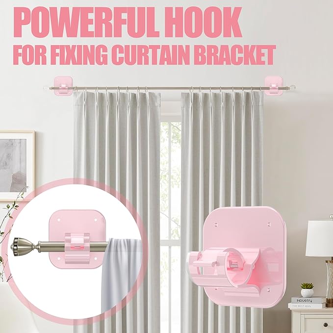 Adhesive Curtain Rods No Drilling Holder,No Drill Curtain Rod Brackets,Renter Friendly Hooks for Hanging Drapes,Over Blinds for Dorm Apartment Kitchen Bedroom Home