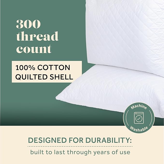 ComfyDown Premium Feather and Down ComfyPlush Supportive Bed Pillow for Sleeping, Luxury Diamond Quilted Cotton Cover, Made in USA, Medium Firm (Twin = 20x28)