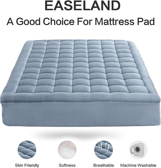 EASELAND Twin XL Mattress Pad Pillow Top Mattress Cover Quilted Fitted Mattress Protector Extra Long 8-21" Deep Pocket Cooling Mattress Topper (39x80 Inches, Dusty Blue)