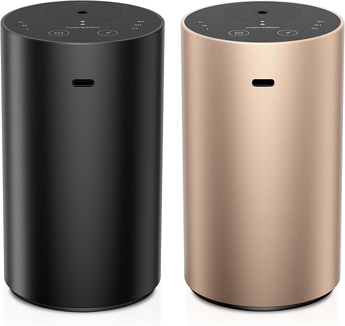 Waterless Essential Oil Diffuser for Home Aromatherapy Scent Diffuser with 3 Countdown Timer Settings or Timer-Off, 3 Mist Levels for Room Car Office, Premium Metal ADX Black and Desert Titanium 2PCs