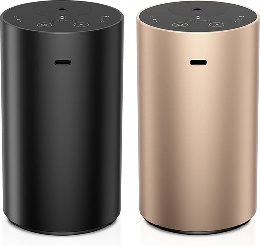 Waterless Essential Oil Diffuser for Home Aromatherapy Scent Diffuser with 3 Countdown Timer Settings or Timer-Off, 3 Mist Levels for Room Car Office, Premium Metal ADX Black and Desert Titanium 2PCs