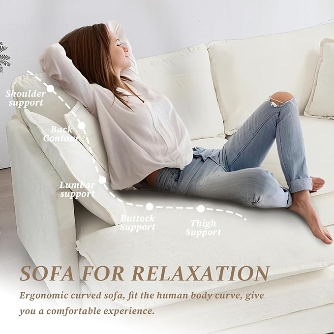 SoarFlash Chenille Sectional Sofa, Comfy L Shaped Modular Coush Sofa with Ottoman, Modern 2 Seat Couch Deep Seat Sofa Set for Living Room,White