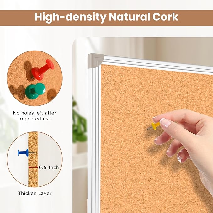 DOLLAR BOSS Foldable Cork Board, 48 x 36 Inch Corkboard, Extra Large Bulletin Board, Portable Double sided Aluminum Frame Wall Mounted Pin Board for Office School Supplies Dorm Decor with 20 Push Pins