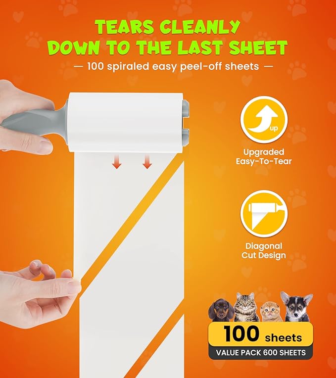 Lint Rollers for Pet Hair Extra Sticky, 600 Sheets Mega Value Set with 3 Upgraded Handles, 6 Rollers Portable Pet Lint Remover for Clothes, Furniture, Carpet, Dog & Cat Hair Removal