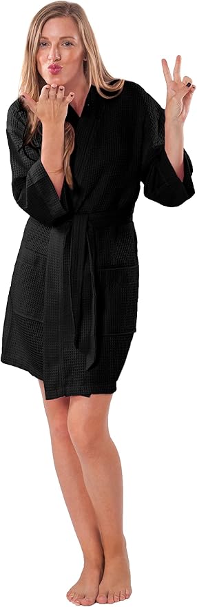 Turquaz Lightweight Short Robes For Women Waffle Kimono Bathrobe - Soft, Fast-Drying, Long-Lasting Cotton Blend