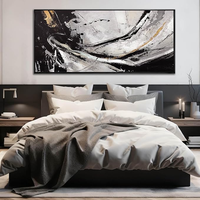 XIANSHOU Black and White Wood Wall Decor Abstract Photo Prints Contemporary Wall Art 32"x70" Large Pictures for Living Room Art for Office