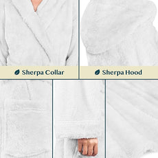 PAVILIA Women Hooded Plush Soft Robe | Fluffy Warm Fleece Sherpa Shaggy Bathrobe