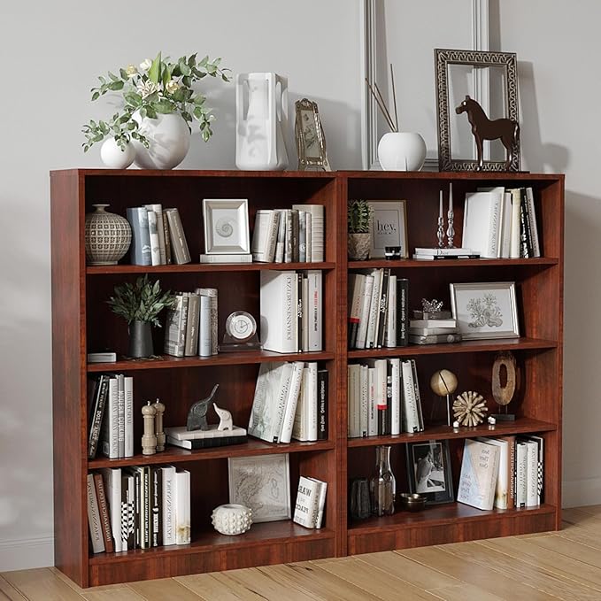 Farini 4 Shelf boockase Display Bookcase Freestanding Wooden Bookshelves for Home Office Living Room,48 Inch Height，Cherry