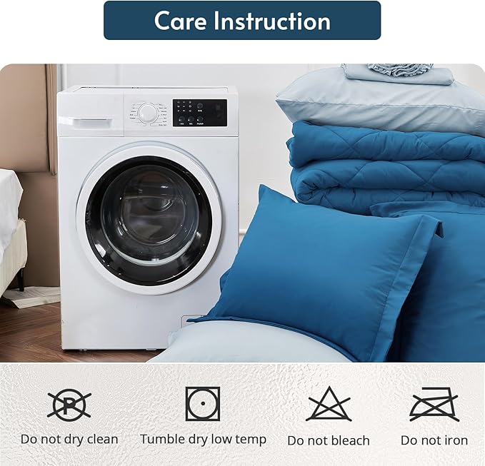 MUXHOMO 5 Pieces Twin Comforter Set, Reversible Bed in a Bag Twin Size, All Season Bedding Set with Comforter, Flat Sheet, Fitted Sheet, Pillowcases & Shams, Teal & Lake Blue