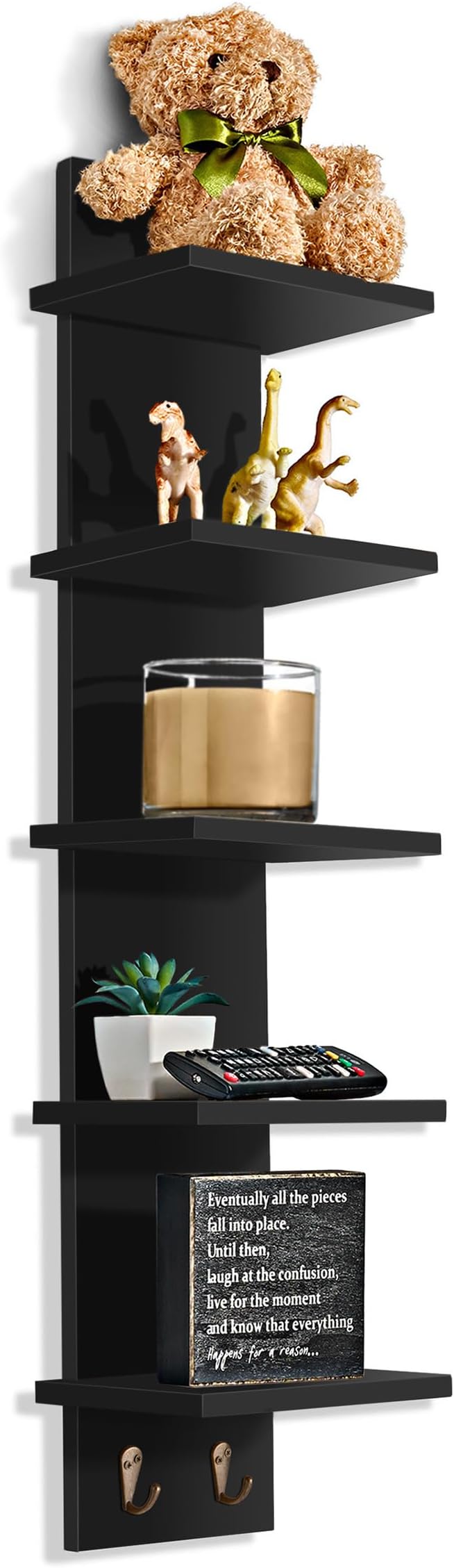 Sorbus 5 Tier Wall Shelf Unit with Hooks, Vertical Column Utility Shelving for Home Decor and Storage Organizer, Wall-Mounted Floating Shelves for Bathroom Storage, Bedroom, Living Room