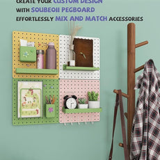 Metal Pegboard Combination Kit — 4 Carbon Steel Pegboards with 26 Accessories, Pegboard Wall Organizer for Home, Office, Study Room, Kitchen, Garage & Craft Room — 24″ × 24″ White Peg Board