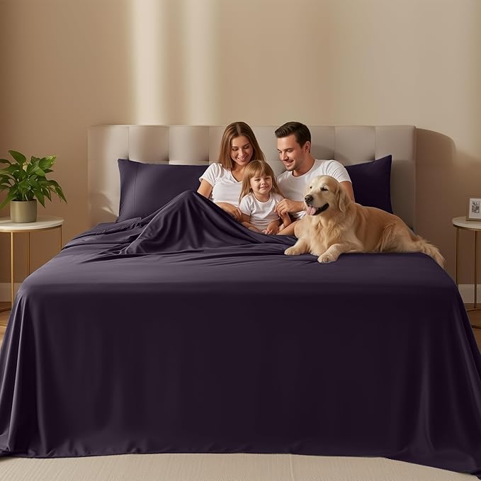 Utopia Bedding Queen Sheet Set – 4 Piece Bed Sheets for Queen Size Bed, Soft and Breathable Microfiber, Includes 1 Fitted Sheet, 1 Flat Sheet and 2 Pillowcases (Dark Purple)