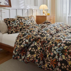 MKXI Shabby Chic Floral Black Comforter Set Nature-Inspired Bedding Comforters Cottage Style Botanical Bed Comforter Set Bohemian Twin XL Comforter Set Black Floral