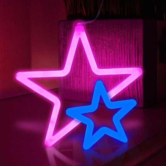 BRIGHTDECK Star Neon Signs, Pink Neon Lights for Wall Decor, Battery Operated or USB Powered Decorations Lights, LED Wall Décor for Birthday Gift, Wedding, Party, Home Decor