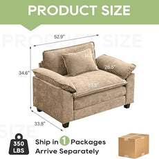 Modular Sectional Sofa, Comfy Cloud Couch Sectional Sofa, Chenille Sofa Sleeper Deep Seat Sofa with Throw Pillows for Living Room (Khaki, 53