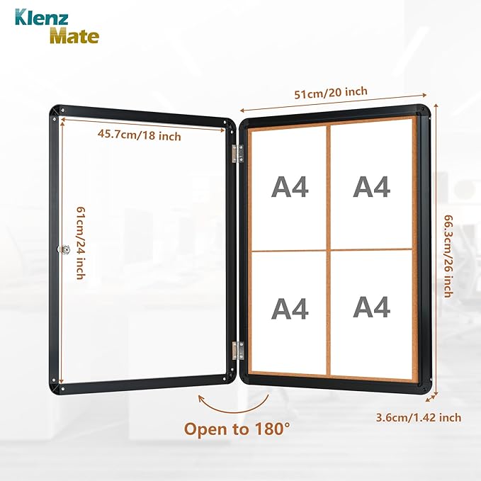 26"x20" Enclosed Cork Bulletin Board Tamper-Proof Dispaly Case,Aluminium Frame,Shatter Resistant Lockable Bulletin Board with Clear Acrylic Door for School,Office,Mall,Community,Hospital