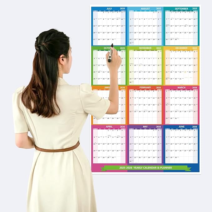 2026 Wall Calendar 34.8" x 22.8" Large Vertical Yearly 2025-2026 Wall Hanging Calenda with Julian Date from July 2025 to June 2026 Thick Paper Calendar 12 Month Annual Planner for Office Fridge(Colorful)