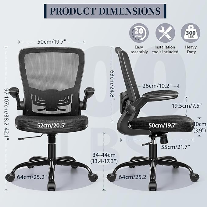 FelixKing Office Chair, Ergonomic Desk Chair with Adjustable Height and Lumbar Support Swivel Lumbar Support Desk Computer Chair with Flip up Armrests for Conference Room (Black),Pack of 5
