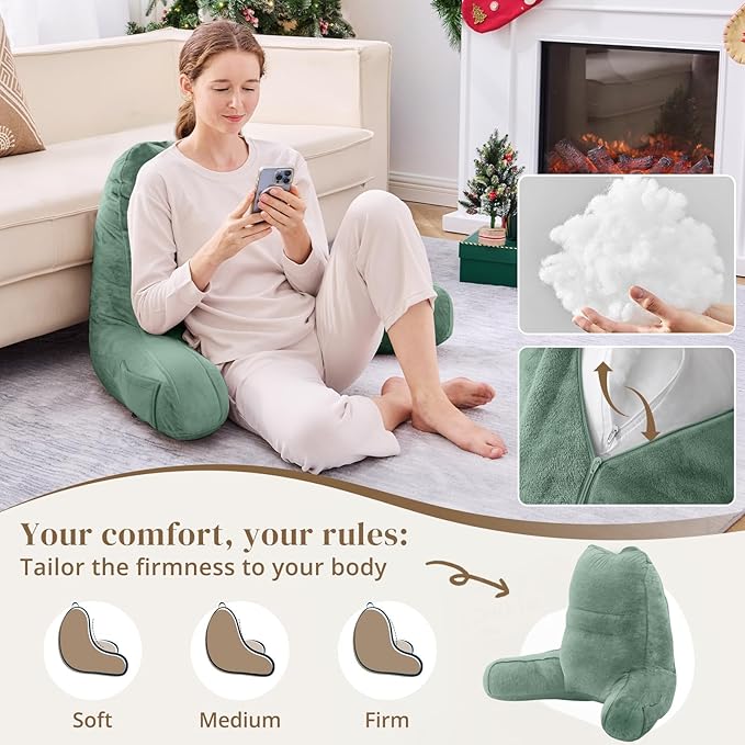 Sasttie Reading Pillow, Pillows for Reading or Relaxing – Ergonomic Support for Head, Neck, Back, and Lumbar, 21-Inch, Green