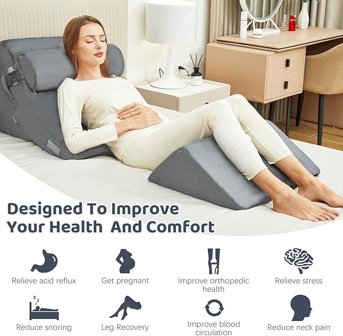 4pcs Wedge Pillow Set for After Surgery,Wedge Pillow headboard for Relief of Body Back and Leg Pain,gerd Pillows for Acid Reflux Side Sleeper and Anti-snoring.