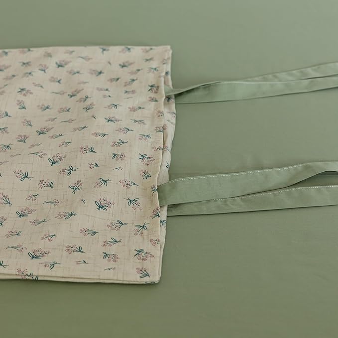 mixinni Country Style Duvet Cover Full Size - Cottagecore Green Floral Vintage Bedding 3PC with Bow Ties Pillowcases, 100% Cotton Soft Aesthetic Boho Comforter Cover for Girls-Full Size