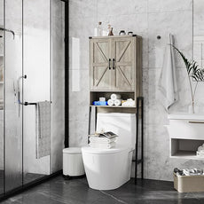 Vabches Over The Toilet Storage Cabinet with 2-Door Design Bathroom Organizers and Storage with Anti-Tip Device Over Toilet Organizer with Shelves for Bathroom,Restroom,Laundry Grey