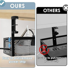 Under Desk Cable Management Tray, Cable Management Under Desk No Drill, Wire Management Tray with Clamp, Cord Organizer for Home Office, Black