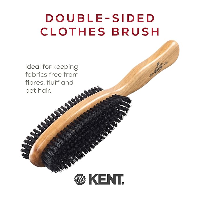 Kent CC20 Double Sided Cherrywood Clothes Brush and Lint Remover, Firm Side for Dust and Dirt, Soft Side for Gentle Brushing for Keeping Fabrics Free from Fibres, Fluff and Pet Hair, Made in England