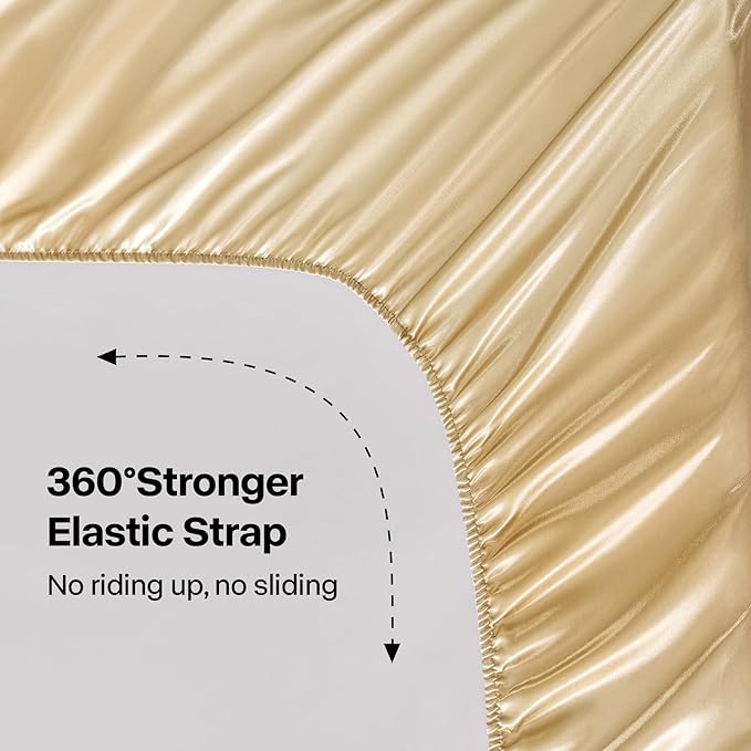 BEDELITE Satin Sheets Twin XL Size Bed Set, Luxury Soft Champagne Silky Sheet for Hair and Skin, Similar to Silk Bed Sheets Set 3 Pieces with 1 Deep Pocket Fitted Sheet, 1 Flat Sheet, and 1 Pillowcase