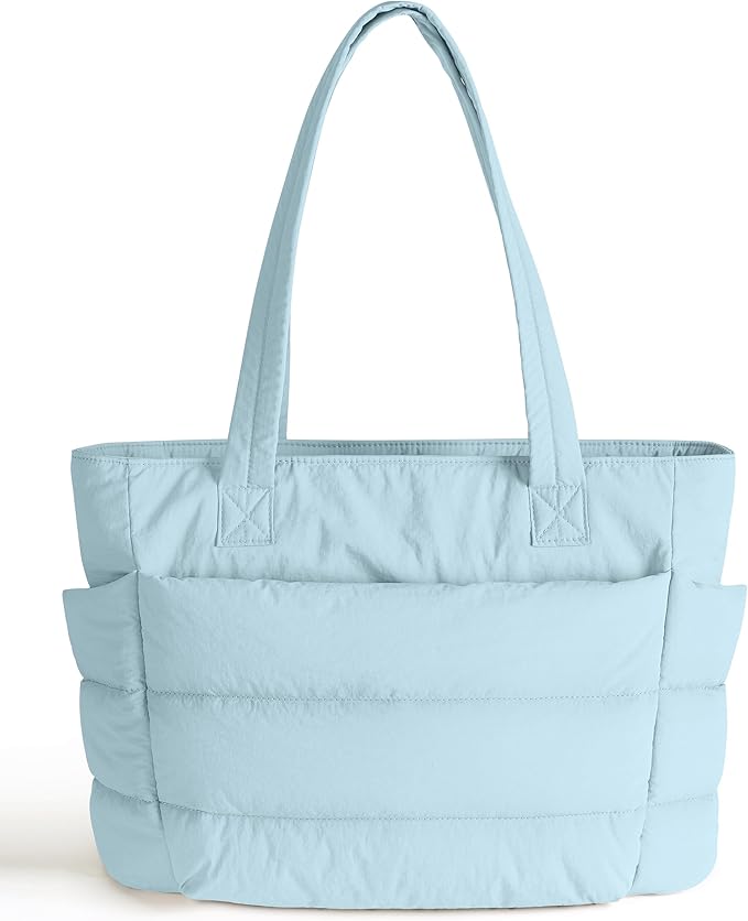 Puffer Tote Bag for Women, Cute Quilted Carryall with Zippered Compartments Shoulder Bag Handbag for Work, Travel, Gym