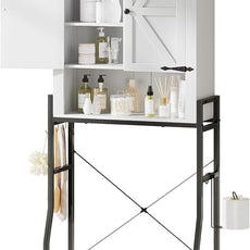 Over The Toilet Storage Cabinet, Over Toilet Organizer with 2-Door & Metal Stand, Bathroom Organizers and Storage with Adjustable Shelves for Bathroom, Restroom, Laundry, White