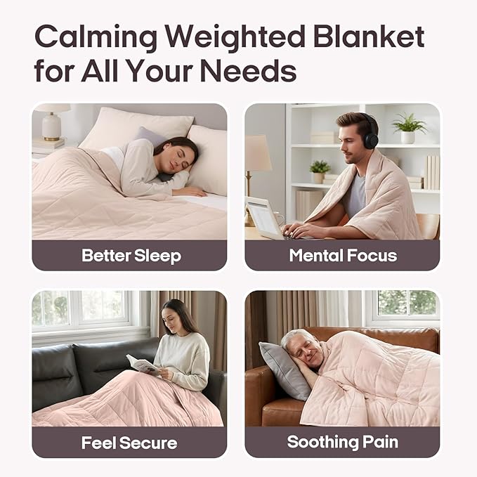 ZonLi Weighted Blanket for Adults (48"x72", 15lbs, Light Pink) Twin Size High Breathability Heavy Blanket, Soft Material with Premium Glass Beads